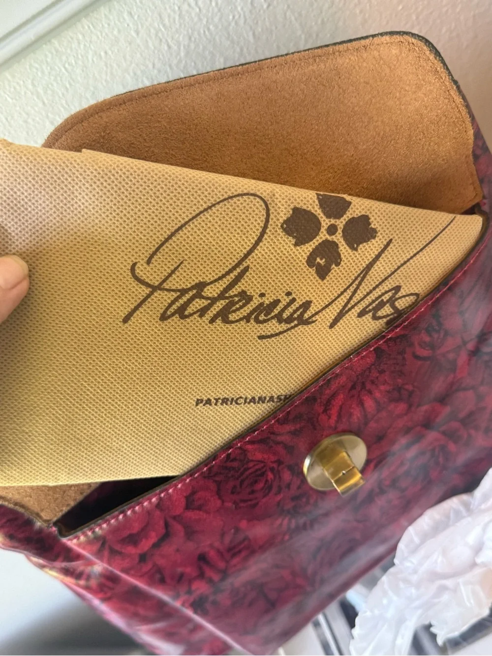 Patricia Nash Red rose Embossed Satchel with Gold Hardware